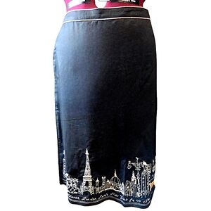 J. Marco Black A-Line Paris Embroidered Skirt | Pink Beaded l Size 18
